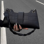 Noir Twist Croc Shoulder Bag