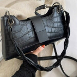 Noir Twist Croc Shoulder Bag