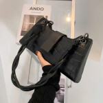 Noir Twist Croc Shoulder Bag